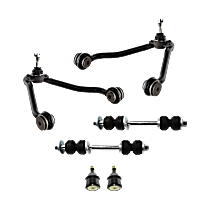 6-Piece Kit Front, Driver and Passenger Side, Upper Control Arm, RWD, includes (2) Ball Joint, (2) Control Arm, and (2) Sway Bar Link