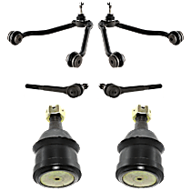 6-Piece Kit Front, Driver and Passenger Side, Upper Control Arm, RWD, includes (2) Ball Joint, (2) Control Arm, and (2) Tie Rod End
