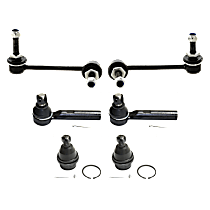 6-Piece Kit Front, Driver and Passenger Side, Lower, Outer Ball Joint, Without kinetic dynamic suspension,  Includes (2) Ball Joint, (2) Sway Bar Link, and (2) Tie Rod End