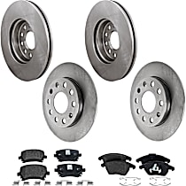 8-Piece Kit Front and Rear Brake Disc and Pad Kit, Plain Surface, 5 Lugs, 2.5, 2.5L 5Cyl,  Includes (4) Brake Disc and (2) Brake Pad Set