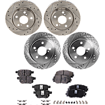 8-Piece Kit Front and Rear Brake Disc and Pad Kit, Cross-drilled and Slotted, Production Date From 09/2012, 2.4L 4Cyl,  Includes (4) Brake Disc and (2) Brake Pad Set