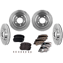 Front and Rear Brake Disc and Pad Kit, Plain Surface 5 Lugs