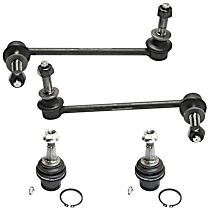 4-Piece Kit Front, Driver and Passenger Side, Lower, Rearward Ball Joint, Rear Wheel Drive, Plus or Minus 1-1/2 Degree(s) Camber and/or Caster,  Includes (2) Ball Joint, (2) Sway Bar Link, and (2) Tie Rod End