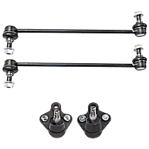 4-Piece Kit Front, Driver and Passenger Side, Lower Ball Joint, includes (2) Ball Joint, (2) Sway Bar Link, and (2) Tie Rod End