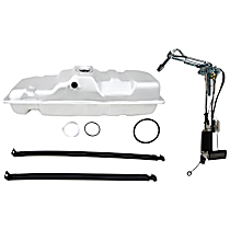 4-Piece Kit Fuel Tank,  Standard Cab Pickup, 48.5 in. x 16.5 in. x 14.125 in., With 25 Gallon Midship Tank, 25 gallons / 95 liters, GAS,  Includes (1) Fuel Pump, (1) Fuel Tank, and (1) Fuel Tank Strap