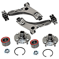4-Piece Kit Front, Driver and Passenger Side, Lower Control Arm, w/Std. susp., includes (2) Control Arm and (2) Wheel Hub