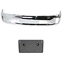 2-Piece Kit Front, Lower For Models With Two Piece Bumper Type, Fog Lamps and Ram Logo On Grille, Without Parking Sensors, Chrome, Includes (1) Bumper and (1) License Plate Bracket