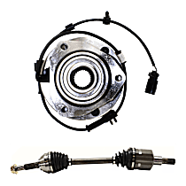 2-Piece Kit Front, Driver or Passenger Side Wheel Hub, AWD/RWD, includes (1) Axle Assembly and (1) Wheel Hub
