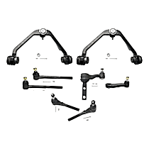 10-Piece Kit Front, Driver and Passenger Side, Upper Control Arms, Includes (2) Control Arm, (1) Idler Arm, (1) Pitman Arm, (2) Tie Rod Adjusting Sleeve, and (4) Tie Rod End