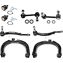 8-Piece Kit Front, Driver and Passenger Side, Upper Control Arms, Includes (2) Ball Joint, (2) Control Arm, (2) Sway Bar Link, and (2) Tie Rod End
