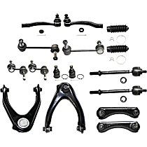 16-Piece Kit Front and Rear, Driver and Passenger Side, Upper Control Arms, Includes (2) Ball Joint, (4) Control Arm, (2) Steering Rack Boot, (4) Sway Bar Link, and (4) Tie Rod End