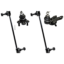 4-Piece Kit Front, Driver and Passenger Side, Lower Ball Joint,  Includes (2) Ball Joint, (2) Sway Bar Link, and (2) Tie Rod End