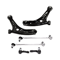 6-Piece Kit Front, Driver and Passenger Side, Lower Control Arm, Naturally Aspirated, includes (2) Control Arm, (2) Sway Bar Link, and (2) Tie Rod End