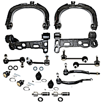 16-Piece Kit Front, Driver and Passenger Side, Lower Control Arm Brackets, Includes (4) Ball Joint, (2) Control Arm, (2) Control Arm Bracket, (4) Sway Bar Link, and (4) Tie Rod End