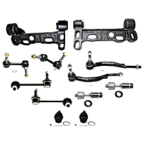 12-Piece Kit Front, Driver and Passenger Side, Lower Control Arm Brackets, Includes (2) Ball Joint, (2) Control Arm Bracket, (4) Sway Bar Link, and (4) Tie Rod End