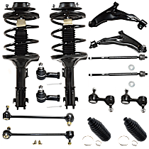 14-Piece Kit Front, Driver and Passenger Side Fully Loaded Strut, FWD, Hatchback,  Includes (2) Control Arm, (2) Loaded Strut, (2) Steering Rack Boot, (4) Sway Bar Link, and (4) Tie Rod End