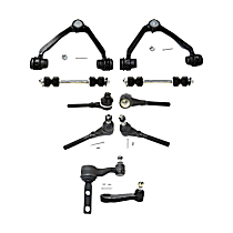 10-Piece Kit Front, Driver and Passenger Side, Upper Control Arms, Includes (2) Control Arm, (1) Idler Arm, (1) Pitman Arm, (2) Sway Bar Link, and (4) Tie Rod End