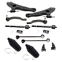 12-Piece Kit Front, Driver and Passenger Side, Lower Control Arm, Standard Design,  Includes (2) Ball Joint, (2) Control Arm, (2) Steering Rack Boot, (2) Sway Bar Link, and (4) Tie Rod End