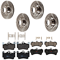 KIT-073024-10123 Front and Rear Brake Disc and Pad Kit, Plain Surface 5 Lugs Semi-Metallic