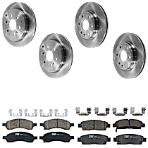 8-Piece Kit Front and Rear Brake Disc and Pad Kit, Plain Surface, 6 Lugs, Front-Ceramic/Rear-Semi-Metallic, 3.6L 6Cyl,  Includes (4) Brake Disc and (2) Brake Pad Set