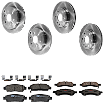 8-Piece Kit Front and Rear Brake Disc and Pad Kit, Plain Surface, 6 Lugs, Front-Ceramic/Rear-Semi-Metallic, 3.6L 6Cyl,  Includes (4) Brake Disc and (2) Brake Pad Set