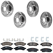 8-Piece Kit Front and Rear Brake Disc and Pad Kit, Plain Surface, 6 Lugs, Front-Ceramic/Rear-Semi-Metallic, 3.6L 6Cyl,  Includes (4) Brake Disc and (2) Brake Pad Set