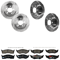 8-Piece Kit Front and Rear Brake Disc and Pad Kit, Plain Surface, 5 Lugs, Ceramic - Front, Semi-Metallic - Rear, For Models Without Performance Package and 16 Inch Steel Wheels,  Includes (4) Brake Disc and (2) Brake Pad Set