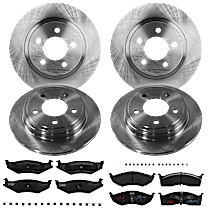 8-Piece Kit Front and Rear Brake Disc and Pad Kit, Plain Surface, 5 Lugs, Ceramic - Front, Semi-Metallic - Rear, For Models Without Performance Package and 16 Inch Steel Wheels,  Includes (4) Brake Disc and (2) Brake Pad Set