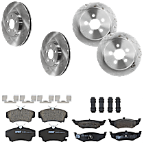 KIT-073024-3196 Front and Rear Brake Disc and Pad Kit, Plain Surface 5 Lugs Front-Ceramic, Rear-Semi-Metallic