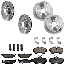 KIT-073024-3197 Front and Rear Brake Disc and Pad Kit, Plain Surface 5 Lugs Front-Ceramic, Rear-Semi-Metallic
