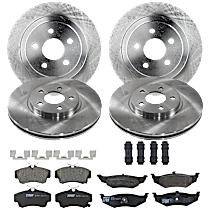 KIT-073024-3232 Front and Rear Brake Disc and Pad Kit, Plain Surface 5 Lugs Front-Ceramic, Rear-Semi-Metallic