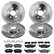 KIT-073024-3235 Front and Rear Brake Disc and Pad Kit, Plain Surface 5 Lugs Front-Ceramic, Rear-Semi-Metallic