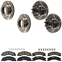 Front and Rear Brake Disc and Pad Kit, Plain Surface 8 Lugs Semi-metallic