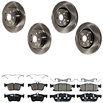 Front and Rear Brake Disc and Pad Kit, Plain Surface, 5 Lugs, Ceramic, FWD, Front Wheel Drive, 345mm Front Disc