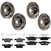 Front and Rear Brake Disc and Pad Kit, Plain Surface, 5 Lugs, Ceramic, AWD, 345mm Front Disc