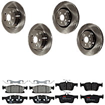 Front and Rear Brake Disc and Pad Kit, Plain Surface, 5 Lugs, Ceramic, AWD, 345mm Front Disc