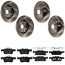Front and Rear Brake Disc and Pad Kit, Plain Surface 5 Lugs Ceramic