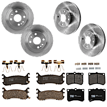8-Piece Kit Front and Rear Brake Disc and Pad Kit, Plain Surface, 4 Lugs, Semi-metallic, For Models With Rear Disc Brake, 2.0L 4Cyl,  Includes (4) Brake Disc and (2) Brake Pad Set