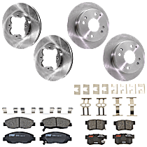 Front and Rear Brake Disc and Pad Kit, Plain Surface 4 Lugs Ceramic