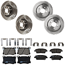 KIT-073024-5722 Front and Rear Brake Disc and Pad Kit, Plain Surface 5 Lugs Front-Ceramic, Rear-Semi-Metallic