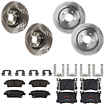 KIT-073024-5723 Front and Rear Brake Disc and Pad Kit, Plain Surface 5 Lugs Front-Ceramic, Rear-Semi-Metallic