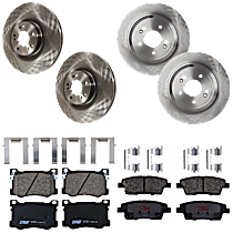 KIT-073024-5724 Front and Rear Brake Disc and Pad Kit, Plain Surface 5 Lugs Front-Ceramic, Rear-Semi-Metallic