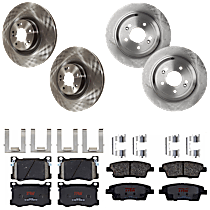KIT-073024-5725 Front and Rear Brake Disc and Pad Kit, Plain Surface 5 Lugs Front-Ceramic, Rear-Semi-Metallic