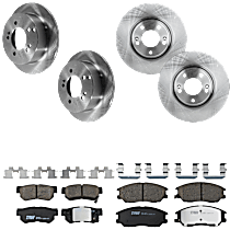 Front and Rear Brake Disc and Pad Kit, Plain Surface, 5 Lugs, Ceramic