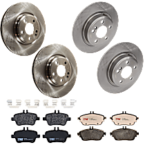 KIT-073024-6073 Front and Rear Brake Disc and Pad Kit, Plain Surface 5 Lugs Front-Ceramic, Rear-Semi-Metallic