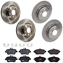 KIT-073024-6075 Front and Rear Brake Disc and Pad Kit, Plain Surface 5 Lugs Semi-metallic
