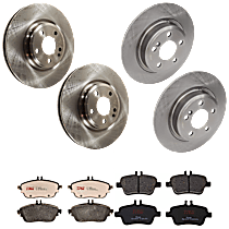 KIT-073024-6076 Front and Rear Brake Disc and Pad Kit, Plain Surface 5 Lugs Front-Ceramic, Rear-Semi-Metallic