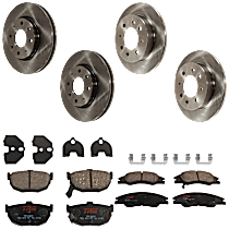 Front and Rear Brake Disc and Pad Kit, Plain Surface 4 Lugs Ceramic