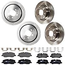 Front and Rear Brake Disc and Pad Kit, Plain Surface, 5 Lugs, Semi-Metallic