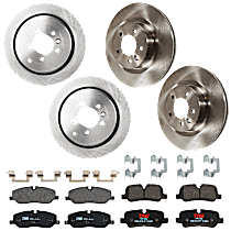 Front and Rear Brake Disc and Pad Kit, Plain Surface, 5 Lugs, Semi-Metallic